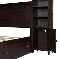 Queen Wooden Bed With All-In-One Cabinet, Shelf And Sockets