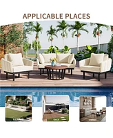 Streamdale Furniture 4-Piece Outdoor Iron Frame Patio Set with Acacia Wood Table