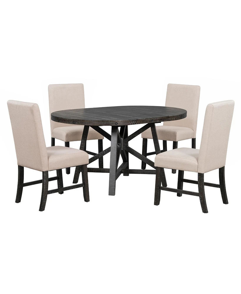 Simplie Fun 5-Piece Retro Dining Set with Extendable Table & 4 Chairs