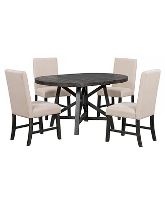 Streamdale Furniture Retro Extendable Dining Set with 4 Upholstered Chairs