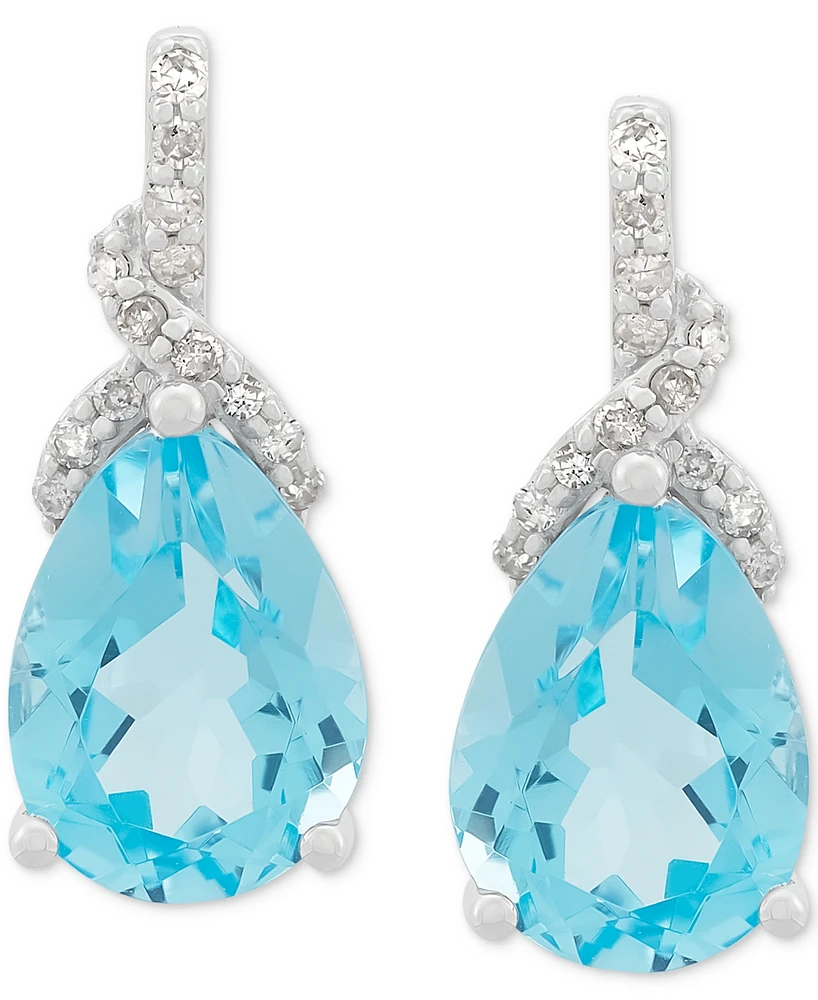 Swiss Blue Topaz (2-3/8 ct. t.w.) & Diamond (1/20 ct. t.w.) Pear Stud Earrings in 14k White Gold