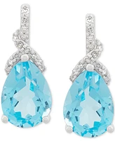 Swiss Blue Topaz (2-3/8 ct. t.w.) & Diamond (1/20 ct. t.w.) Pear Stud Earrings in 14k White Gold