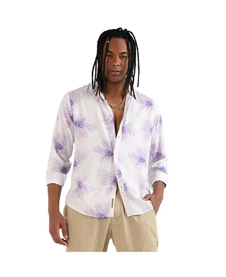 Campus Sutra Men's EcoLiva White & Lavender Faded Floral Strokes Shirt