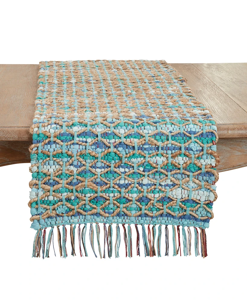 Saro Lifestyle Handwoven Net Chindi Table Runner, 16"x72"