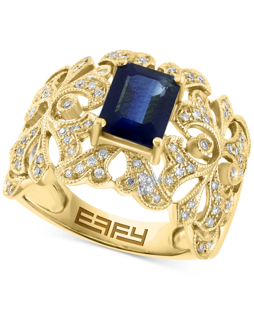 Effy Sapphire (1-1/2 ct. t.w.) & Diamond (3/8 ct. t.w.) Openwork Filigree Statement Ring in 14k Gold