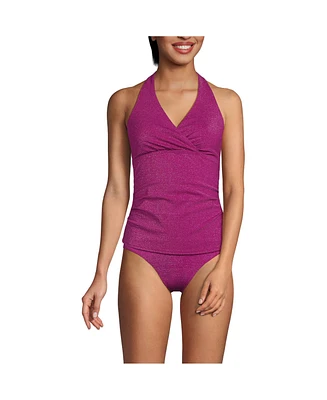 Lands' End Women's Chlorine Resistant Shine V-neck Halter Tankini Swimsuit Top