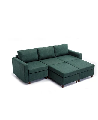Simplie Fun 3-Seat Green Sectional Sofa with Ottomans