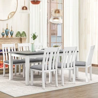 Streamdale Furniture Retro Style 7-Piece Dining Table Set With Extendable Table And 6 Upholstered Chairs