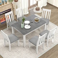 Streamdale Furniture Retro Style 7-Piece Dining Table Set With Extendable Table And 6 Upholstered Chairs