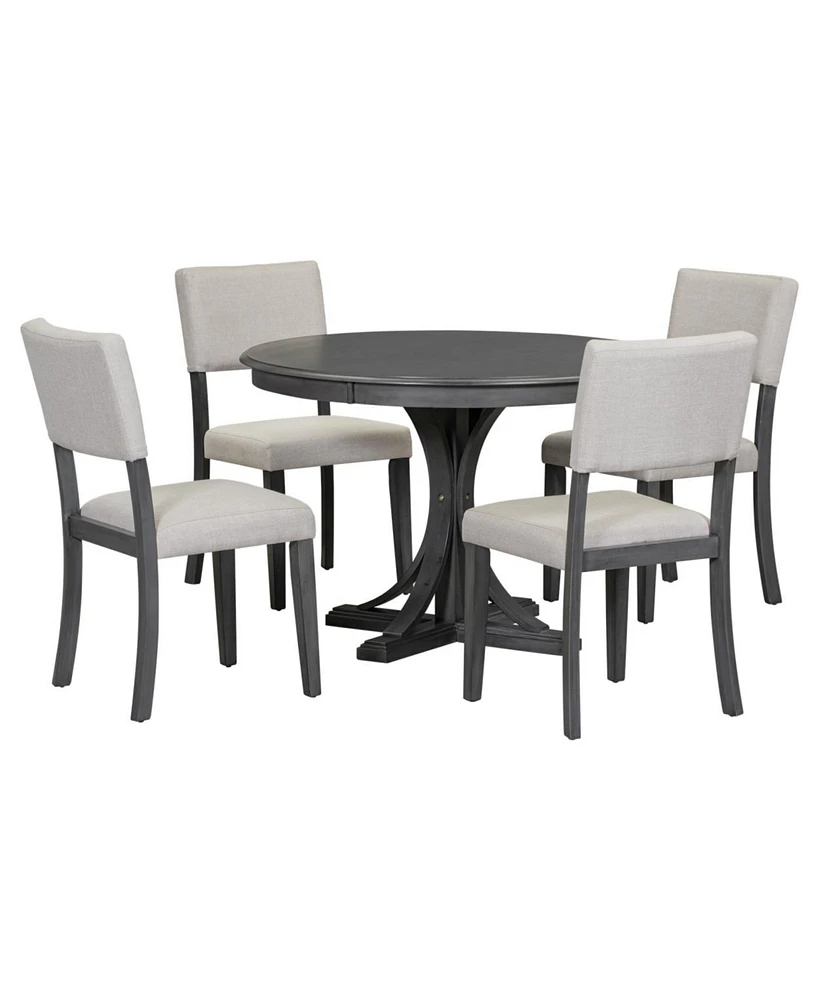 Simplie Fun 5-Piece Retro Round Dining Table Set With Curved Trestle Style Table Legs And 4