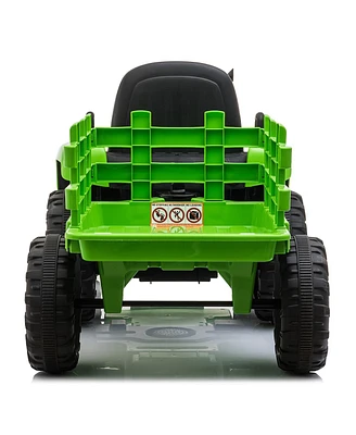 Simplie Fun 12V Kids Ride On Tractor with Trailer, Battery Operated Toy Car