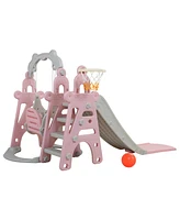 Streamdale Furniture 3-in-1 Kids Swing & Slide Set with Basketball Hoop, Pink+Gray