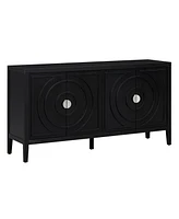 Retro Sideboard Door with Circular Groove Design & Round Metal Handle for Entrance, Dining & Living Room