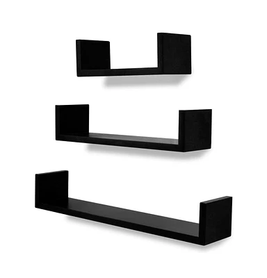 vidaXL 3 Black Mdf U-Shaped Floating Wall Display Shelves Book/Dvd Storage