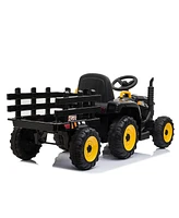 Streamdale Furniture 12V Kids Ride On Tractor With Trailer, Battery Powered Electric Car - Black