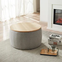 Streamdale Furniture Round Storage Ottoman, 2 in 1 Function, Work as End Table and Ottoman