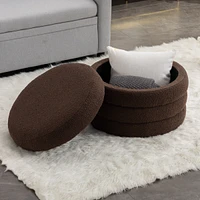 Streamdale Furniture Boucle Fabric Storage Round Ottoman Footstool With Wooden Shelving