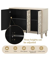 Simplie Fun Sideboard With Glass Doors, 3 Door Mirrored Buffet Cabinet With Silver Handle For Living Room