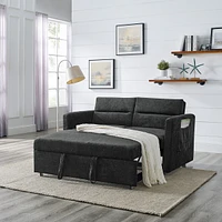 Loveseats Sofa Bed With Pull-Out Bed, Adjsutable Back And Two Arm Pocket, Black (54.5"X33"X31.5")