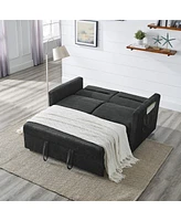 Streamdale Furniture Loveseats Sofa Bed With Pull-Out Bed, Adjsutable Back And Two Arm Pocket, Black (54.5"X33"X31.5")