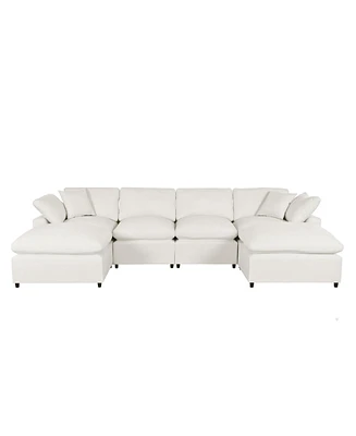 Simplie Fun Modern Large U-Shape Sectional Sofa, 2 Chaise With Removable Ottomans For Living Room