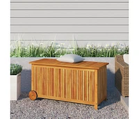 vidaXL Patio Storage Box with Wheels 44.5"x19.7"x22.8" Solid Wood Acacia