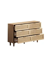 Streamdale Furniture 51.18" 6-Drawers Rattan Storage Cabinet Rattan Drawer, For Bedroom, Living Room, Natural