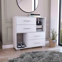 Streamdale Furniture Krista Dresser, Two Open Shelves, Four Drawers - White