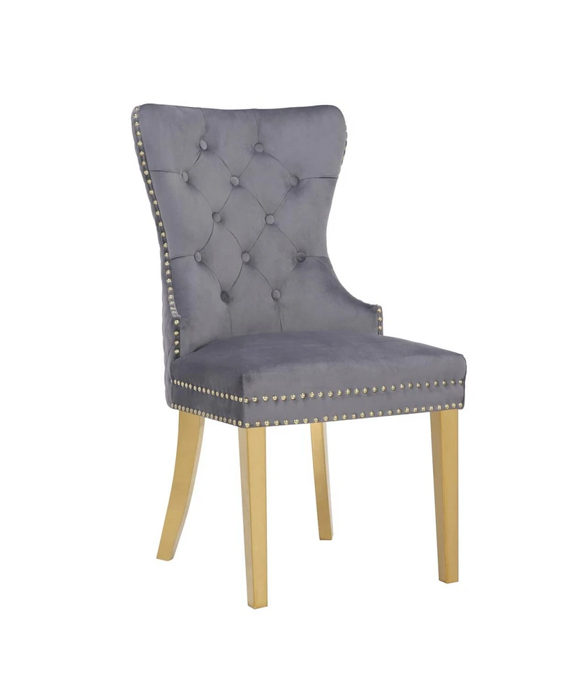 Simplie Fun Simba Gold 2 Piece Dining Chair Finish With Velvet Fabric In Dark Gray