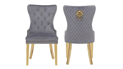Simba Gold 2 Piece Dining Chair Finish With Velvet Fabric In Dark Gray