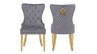 Simba Gold 2 Piece Dining Chair Finish With Velvet Fabric In Dark Gray