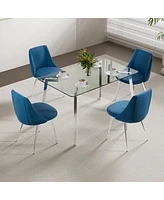 Simplie Fun Set of 4 Modern Velvet Blue Dining Chairs