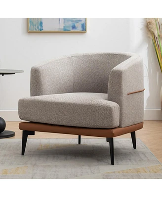 Simplie Fun Modern Twotone Barrel Fabric Chair, Upholstered Round Armchair For Living Room Bedroom Reading