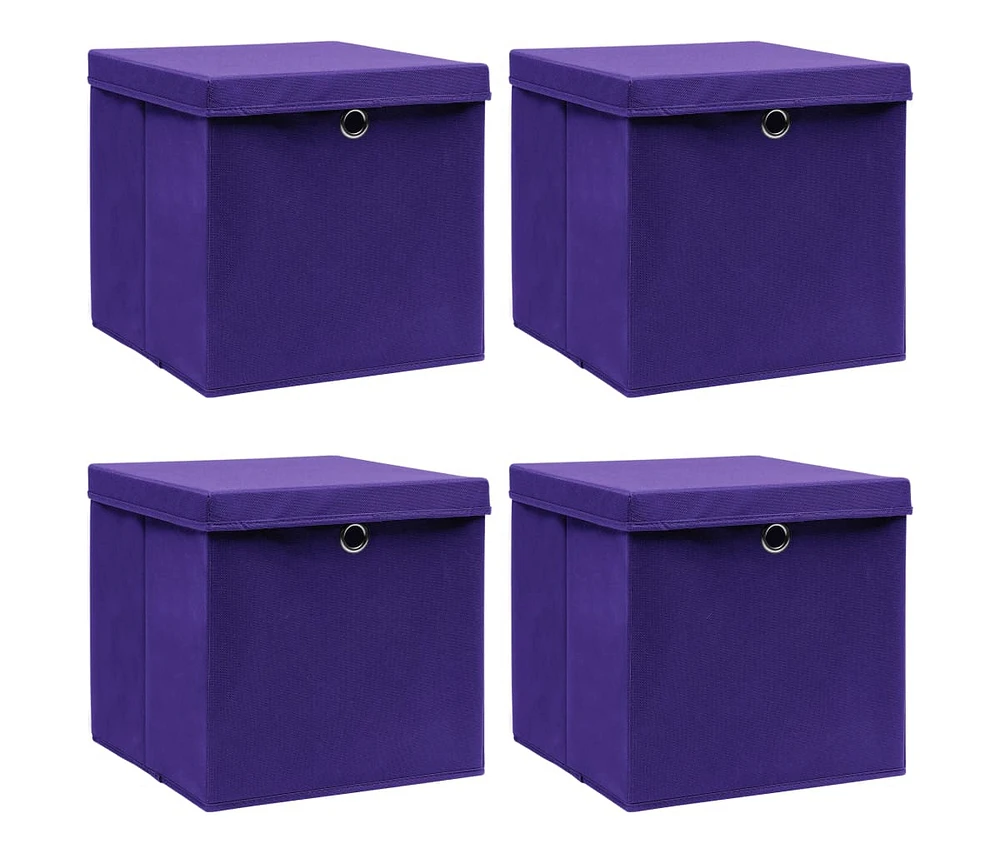 vidaXL Storage Boxes with Lids 4 pcs Purple 12.6"x12.6"x12.6" Fabric