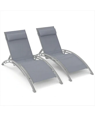 Simplie Fun 2 Outdoor Chaise Lounge Chairs with Adjustable Backrest