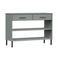 vidaXL Console Cabinet with Metal Legs Gray Solid Wood Pine Oslo