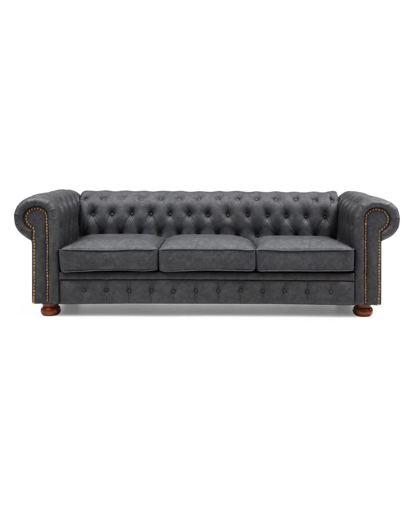 Simplie Fun Classic Chesterfield Sofa Dark Grey Faux Leather