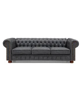 Simplie Fun Classic Chesterfield Sofa Dark Grey Faux Leather