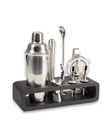 Bey-Berk Bar Set with Cocktail Shaker Set and Wood Base