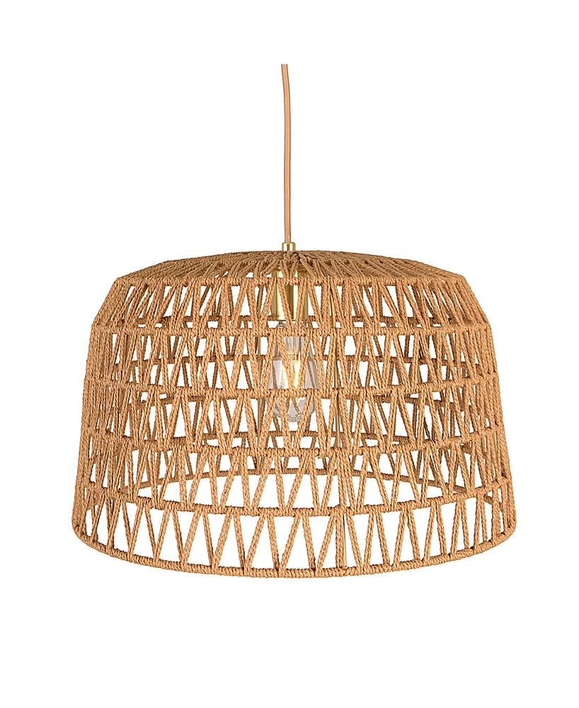 Storied Home Open Weave Metal and Paper Rope Ceiling Light Natural and Brushed Gold