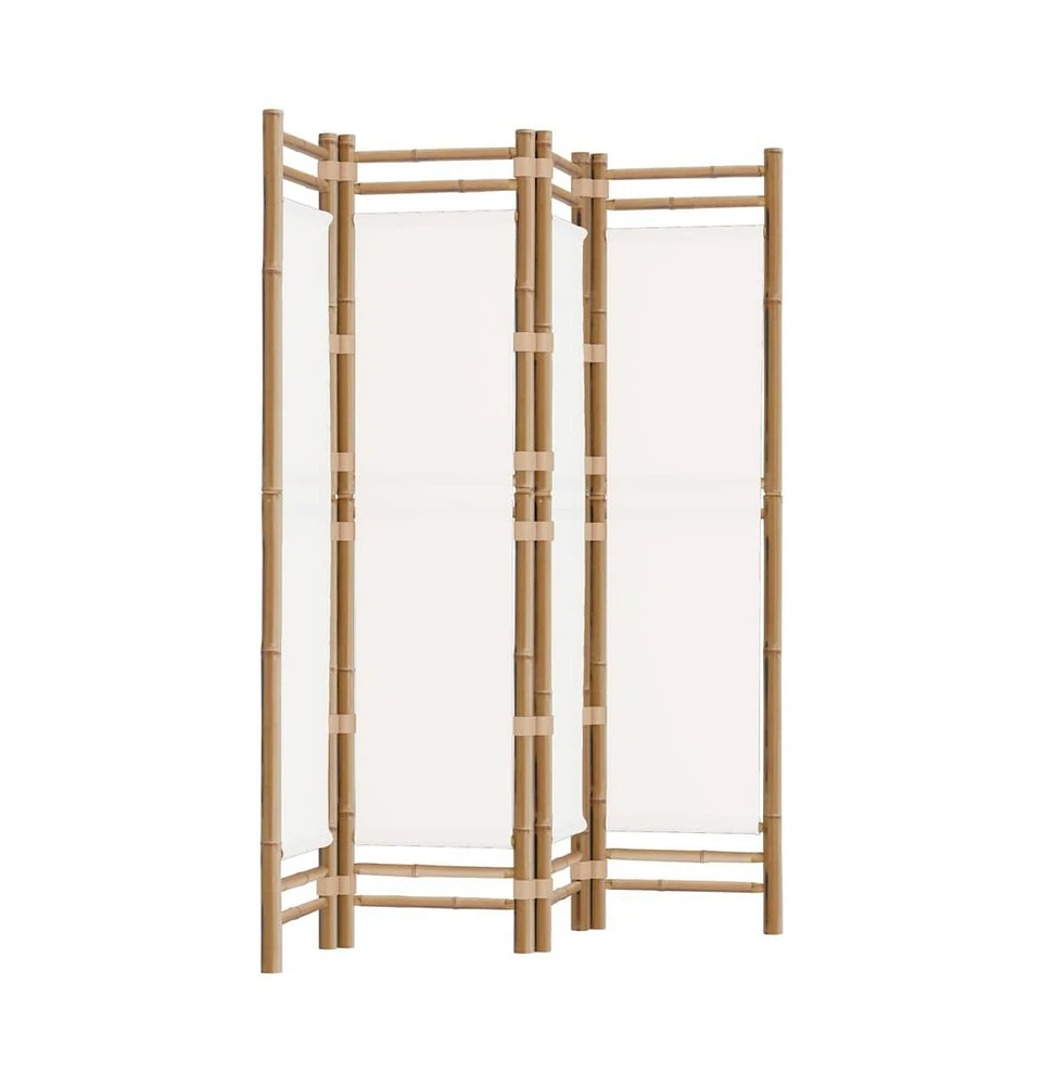 vidaXL Folding 4-Panel Room Divider 63" Bamboo and Canvas