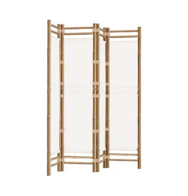 vidaXL Folding 4-Panel Room Divider 63" Bamboo and Canvas