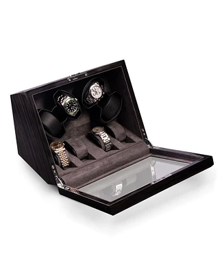 Bey-Berk Ash wood high lacquer four watch winder and four watch storage case with glass top