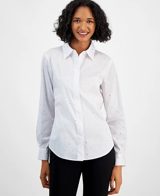 Bar Iii Women's Rhinestone Button-Up Shirt, Created for Macy's