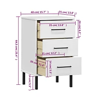vidaXL Bedside Cabinet with Metal Legs White Solid Wood Pine Oslo