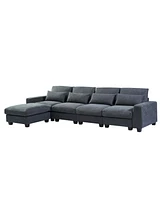 Simplie Fun Modern Large L-Shaped Feather Filled Sectional Sofa, Convertible Sofa Couch With Reversible Chaise