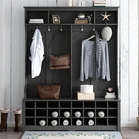 Modern Style Hall Tree Coat Rack with Shoe Cubbies