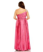 Mac Duggal Women's Plus One Shoulder Embellished Pleated Sleeveless Gown