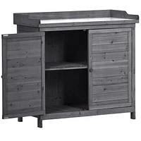 Outdoor 39 Potting Bench Table, Rustic Garden Wood Workstation Storage Cabinet Garden Shed