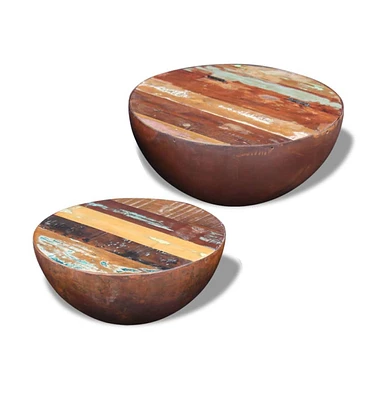 vidaXL Two Piece Bowl Shaped Coffee Table Set Solid Reclaimed Wood